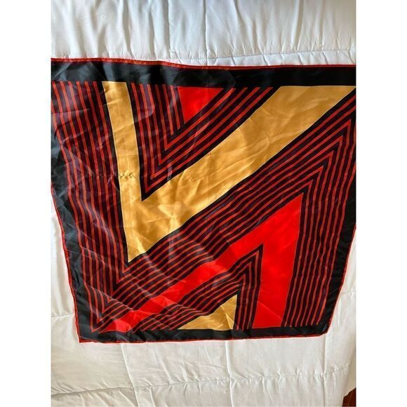 Red black and gold Stripe neckerchief scarf - Picture 3 of 4